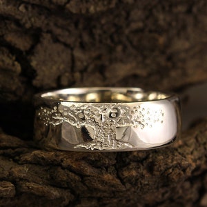 Tree of life silver wedding band, Nature wedding band, Silver ring with tree, Unique mens band, Womens wedding band, Sterling silver ring