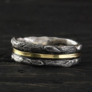 Silver and Gold branch wedding band, Mixed metals leaves ring, Tree wedding band, Womens silver/gold wedding band, Womens nature ring