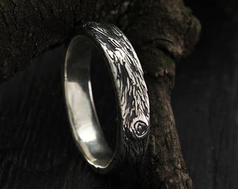 Tree sterling silver band, Tree bark wedding ring, Nature wedding ring, Family tree wedding band, 5mm wedding band, Mens  Women wedding ring