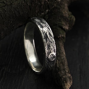 Tree sterling silver band, Tree bark wedding ring, Nature wedding ring, Family tree wedding band, 5mm wedding band, Mens  Women wedding ring