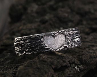 Tree wedding band, Heart wedding ring, Rustic ring, Unique wedding band, Love wedding band, Nature wedding band, Sterling silver ring