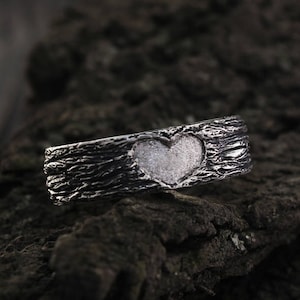 Tree wedding band, Heart wedding ring, Rustic ring, Unique wedding band, Love wedding band, Nature wedding band, Sterling silver ring