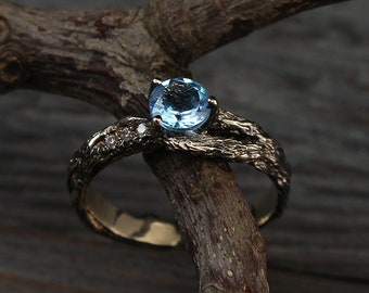 Branch engagement ring with topaz and diamond, Women's twig ring, Tree engagement ring, Women's branch engagement ring, Gift for bride