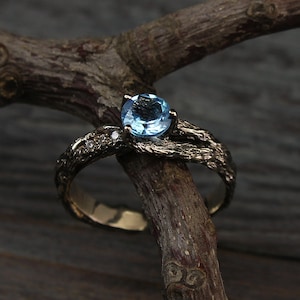 Branch engagement ring with topaz and diamond, Women&#39;s twig ring, Tree engagement ring, Women&#39;s branch engagement ring, Gift for bride