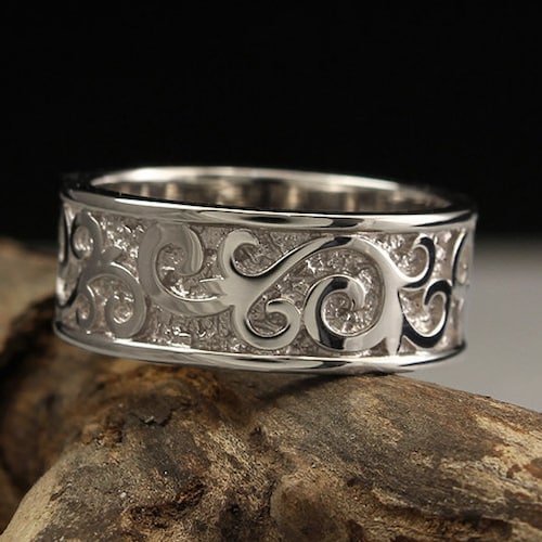 Unique Sterling Silver Wedding Band 8mm Wide Wedding Band | Etsy