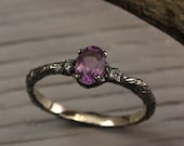 Small branch white gold engagement ring, Amethyst and Diamonds branch ring, Tree engagement ring, Women 39 s branch amethyst and diamond ring