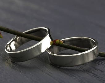 Simple silver wedding ring set, His and hers wedding bands, Plain wedding bands, Men silver wedding band, Women silver wedding ring