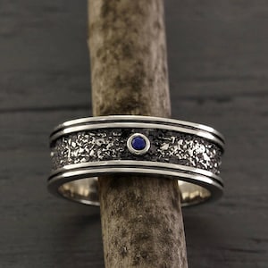 Men&#39;s sapphire wedding band in sterling silver, Sapphire bold ring, Sapphire band, Bold wedding band, Unique mens sapphire ring, Big ring
