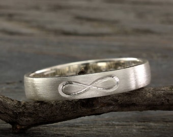 Infinity silver ring in matte finish, Infinity wedding band, Men's or women's wedding ring, Silver matte ring, Simple wedding band