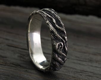 Tree band, Men's wedding ring, Rustic wedding band, Tree silver band, Nature ring, Large wedding band, Mens silver band, Silver wedding ring