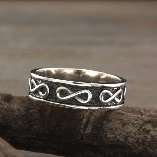 Bande d’argent infini, bande de mariage infini pour hommes, bague infini, bande de mariage pour hommes ou femmes, bande d’argent unique, bague de mariage en argent