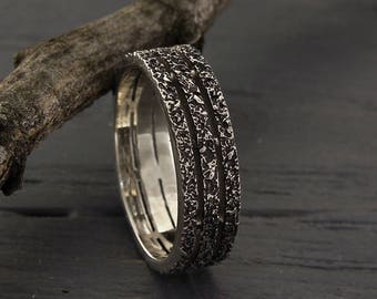 Heavy silver band in oxidized finish, Unusual silver wedding band, Bold ring for men, Men's wedding band, Thick ring for men, Gift for men