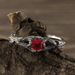 Ruby engagement silver ring, Tree branch ring for her, Woman’s sterling silver ring with gem, Delicate twig gift ring, Unique Christmas Gift