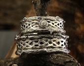 Tree bark His and Her celtic bands set, Tree celtic rings set, Couple celtic bands, Silver bands, Matching wedding rings, Unique rings set