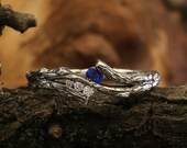 Dainty branch sapphire ring, Womens silver branch engagement ring, Tree sapphire ring, Unusual nature ring, Womens twig ring, Womens gift