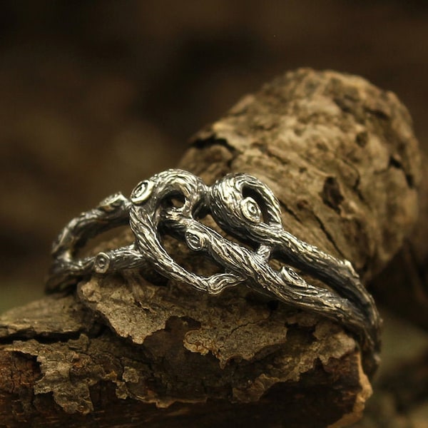 Twig branch ring with heart, Braided branches engagement ring, Tree heart gold ring, Women's twig gold ring, Unusual gift for girlfriend