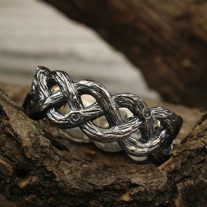 Braided tree wedding band, Braided branches wedding band, Twisted wedding ring, Nature silver band, Large tree band, Mens band, Women ring