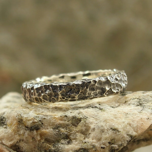 Unusual rocky wedding band, Hammered wedding band in silver, Rustic silver ring, Men's rocky wedding band, Wild relief ring, Sterling silver