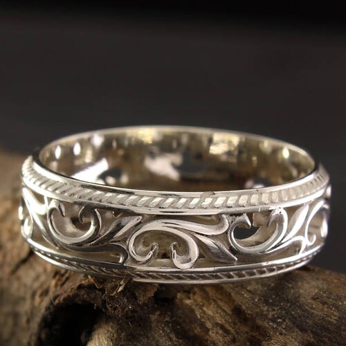 Garnet and Vine Vintage Style Wedding Ring Leaves Silver - Etsy