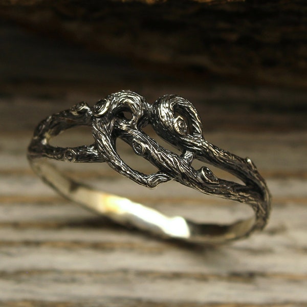 Braided branch ring with heart, Heart engagement ring, Women's branch and heart ring, Twig engagement ring, Womens branch ring, Unique gift