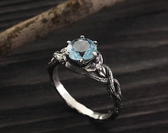 Bague de fiançailles branche unique avec topaze, Bague de fiançailles brindille de topaze, Bague femme arbre, Bague de fiançailles unique, Cadeau unique femme