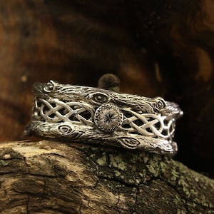 Vintage style celtic tree band, Unique celtic wedding band, Branch silver wedding ring, Wide silver ring, Unusual wedding band, Celtic ring image 2