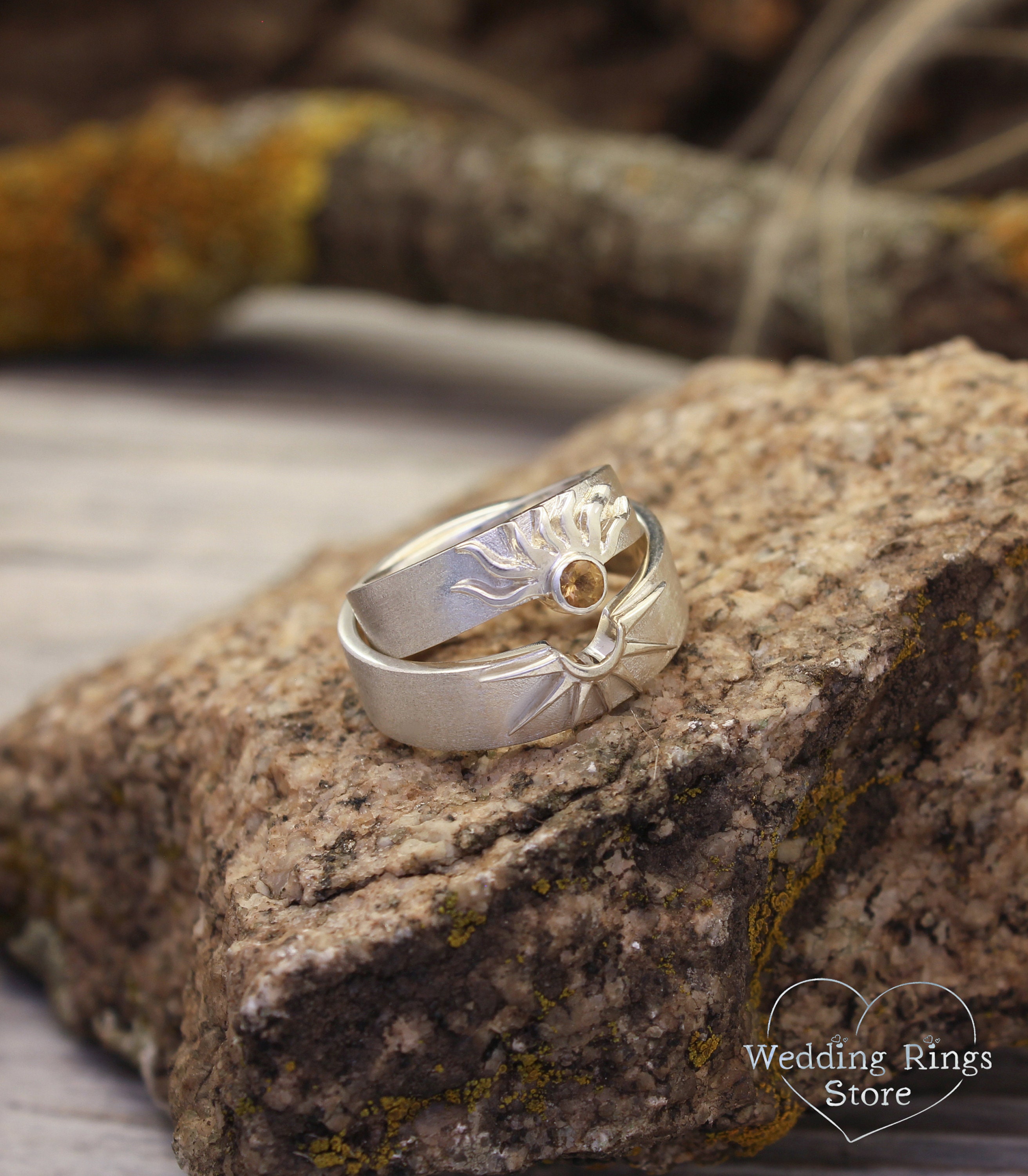 Rockyu Adjustable Sun & Moon Sterling Silver Couple Rings - One Size Fits Most, Hypoallergenic