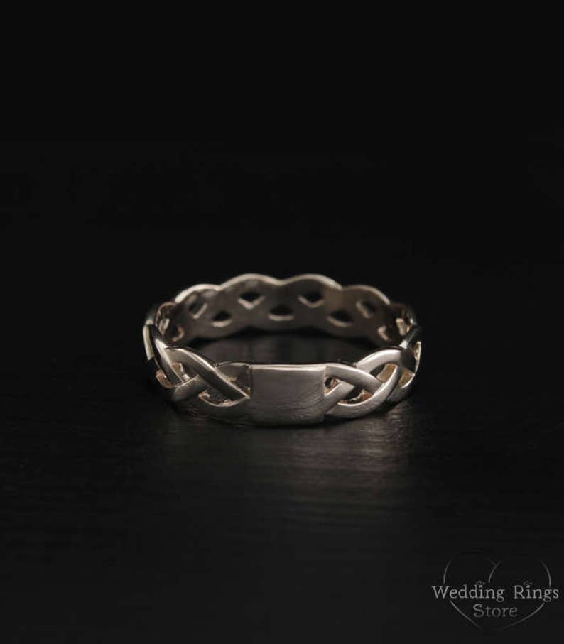 Braided wedding band Unusual wedding band 14k solid white gold wedding ring 5mm Twisted wedding band Unique gold ring Wedding ring