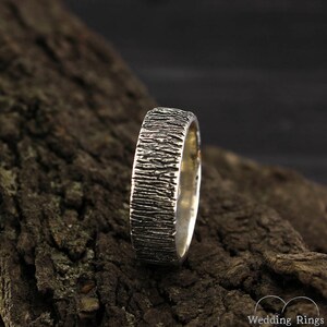 Rustic style wedding band, Tree bark ring, Silver tree wedding ring, Nature silver ring, Silver band, Men's wedding band, Women wedding ring image 9