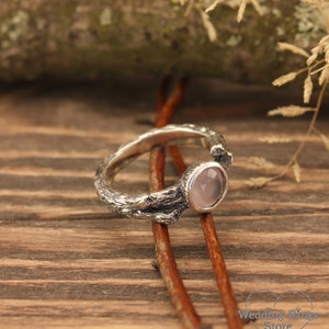 Silver Branch & Dainty Rose Quartz Ring Unique Nature Engagement Ring Nontraditional Wedding ring for Women Christmas Gift Girlfriend image 6