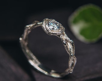 Twist Branch Engagement Ring Bezel Diamond Cubic Zirconia Silver 925