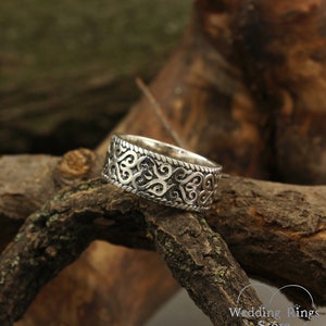 Vintage Style Sterling Silver Ring With Pattern, Unique Wedding Band ...