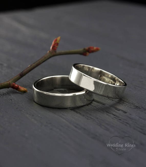 Simple Silver Wedding Ring Set His and Hers Wedding Bands Plain