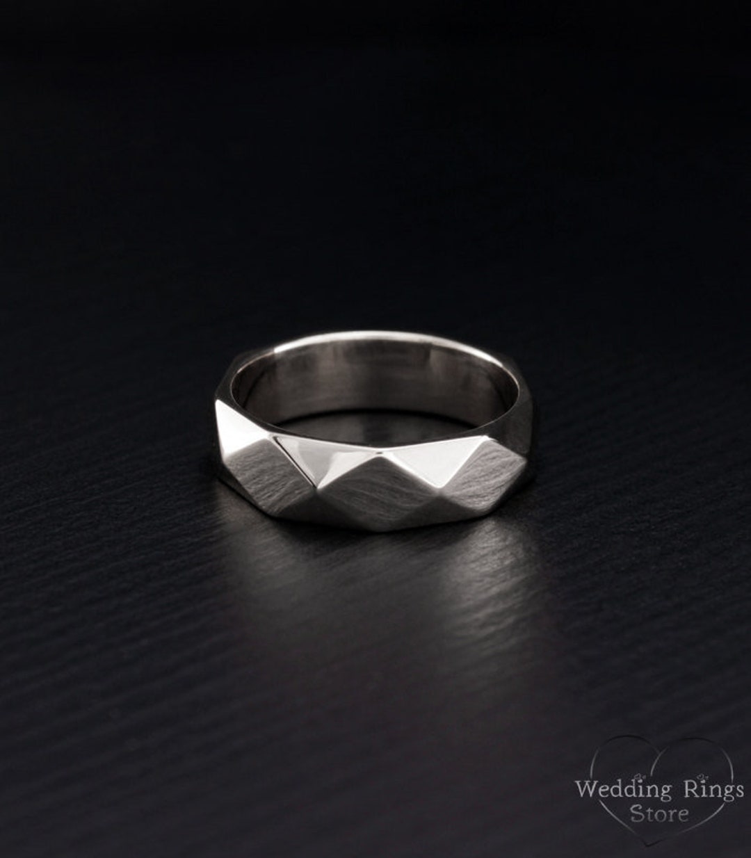 Exclusive Unisex Wedding Band in Sterling Silver With Unique Faceted ...