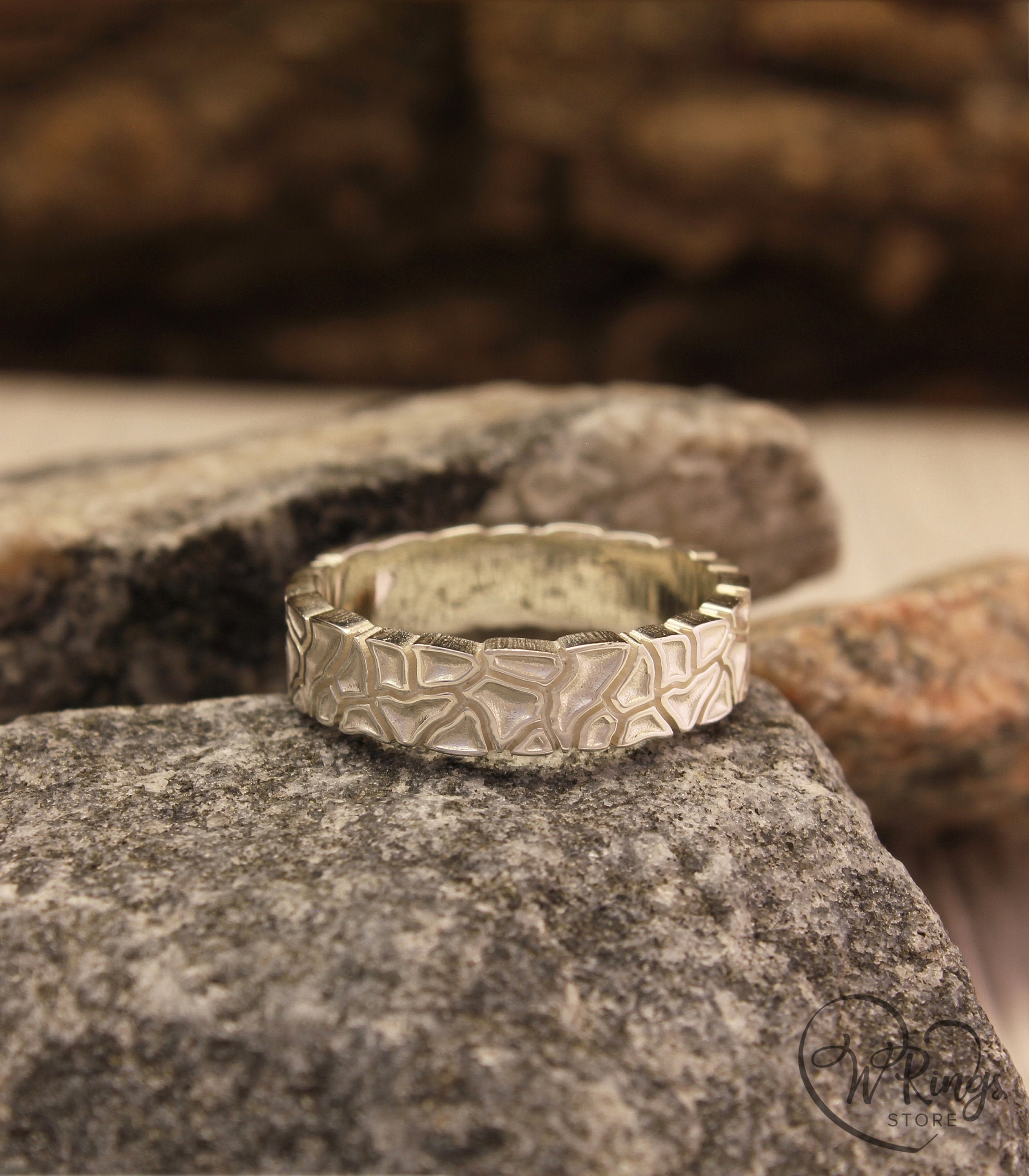 Unusual Cracked Earth Ring, Unique Design Wedding Band, Dry