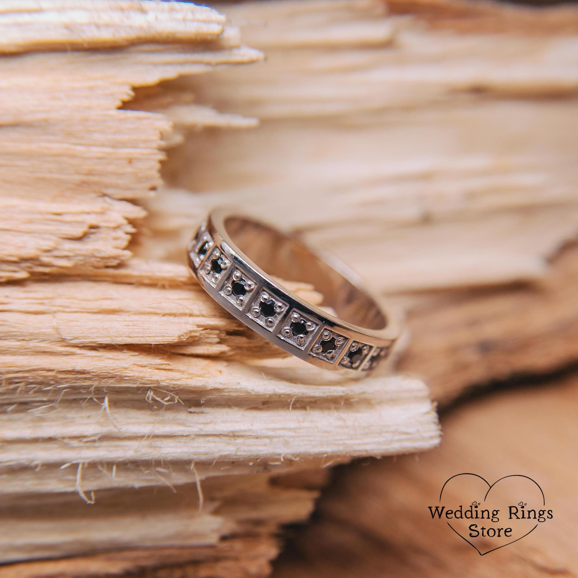 Bague Alliance Argent 925 Massif - Taille 60 - Style Jonc Art Déco Avec Pierre - Occasion