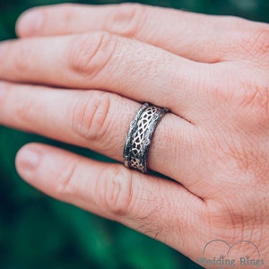 Tree mixed metals wedding band with celtic pattern, Celtic wedding band, Tree silver and gold ring, Celtic and tree bark band, Unique ring image 9