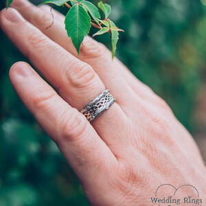 Tree mixed metals wedding band with celtic pattern, Celtic wedding band, Tree silver and gold ring, Celtic and tree bark band, Unique ring image 5