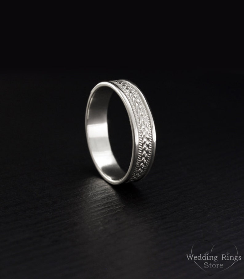 Women silver ring Men silver wedding band Braided wedding band Unique weddings band Wicker wedding ring Vintage style ring