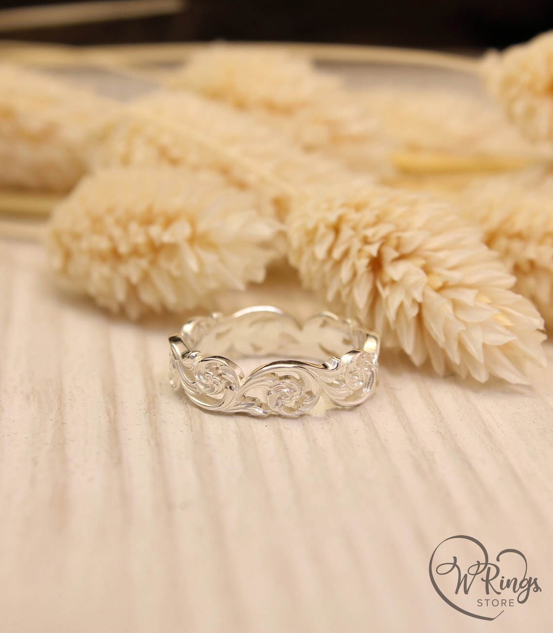 Vine wedding band Silver wedding ring in vintage style Etsy