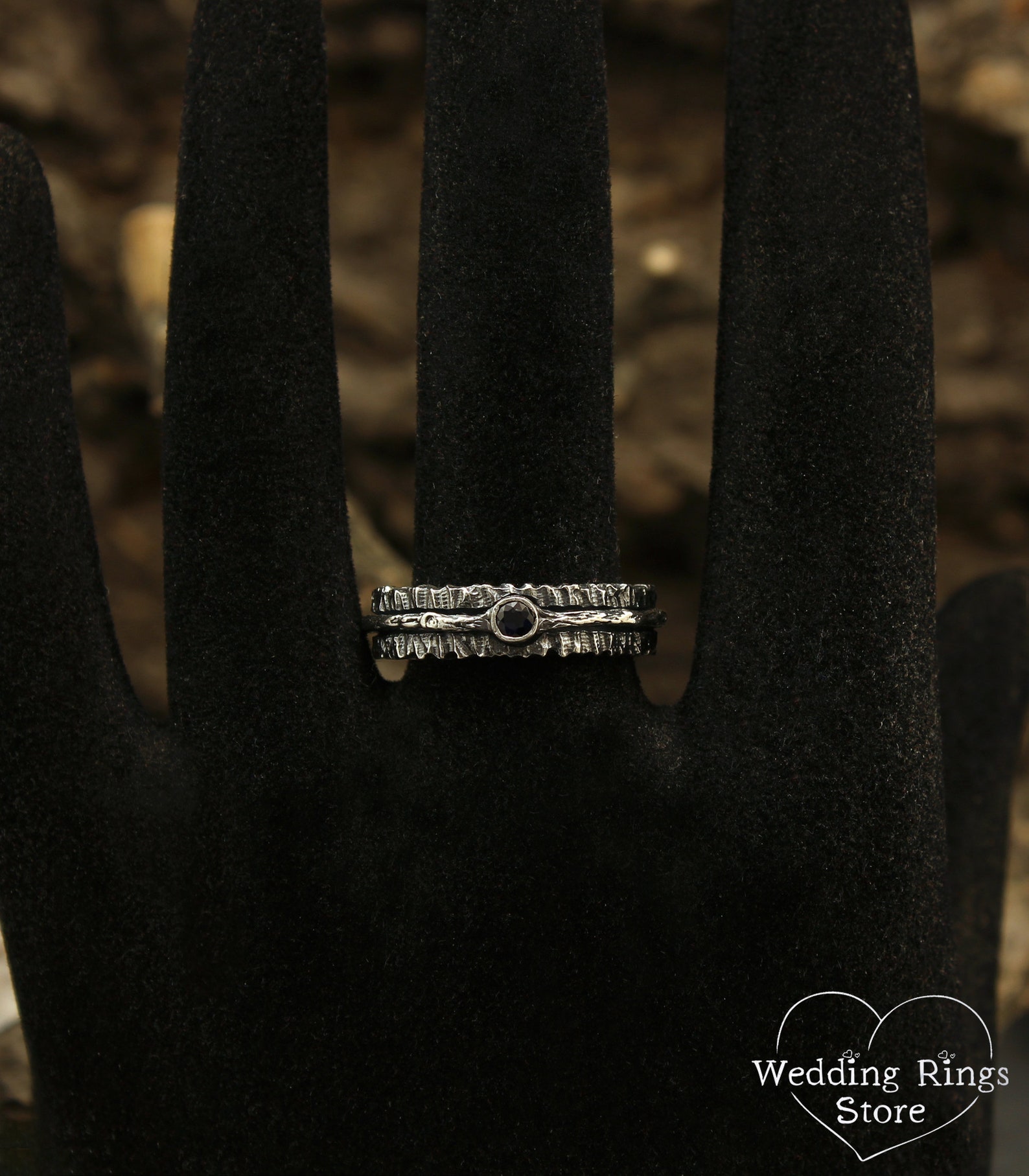Tree bark band with sapphire Unique durable wedding band Etsy