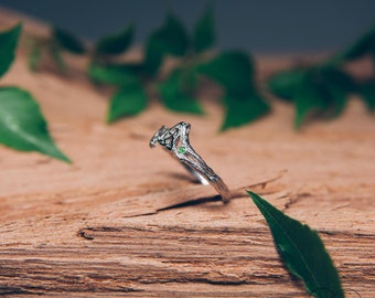 Personalized Celtic Knot Triquetra Promise Ring For Women - .925 Sterling Silver With Simulated Emerald