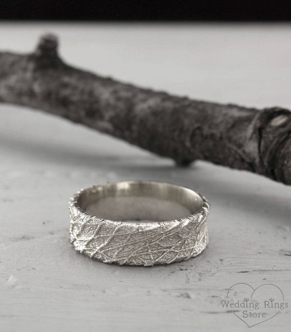 Rustic Style Wedding Band Men S Silver Unique Ring Chaos Etsy