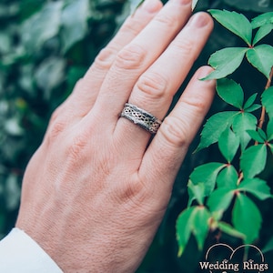 Tree mixed metals wedding band with celtic pattern, Celtic wedding band, Tree silver and gold ring, Celtic and tree bark band, Unique ring image 4