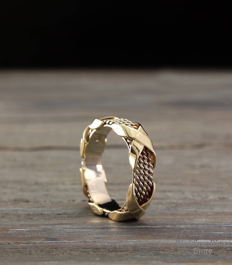 Men's Two Tone Gold Cross Wedding Band Unique Mens Cross Etsy