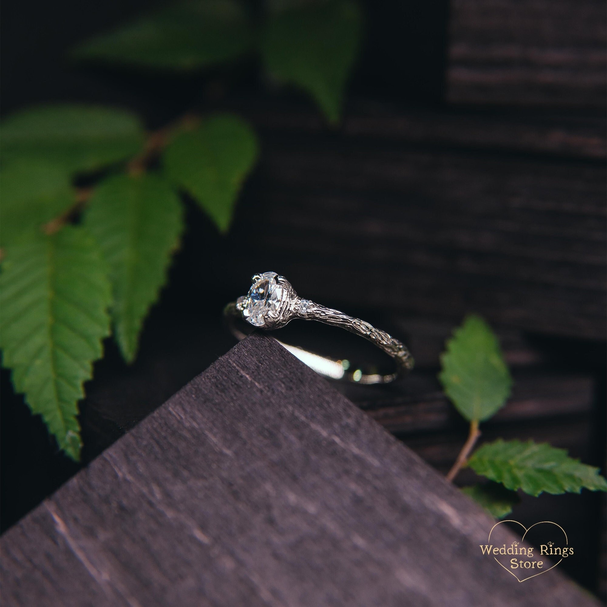 Delicate Three Stone Engagement Ring Sterling Silver, Oval Cut Diamond Ring, Nature inspired Tiny Promise Ring for Her, Gift for Women