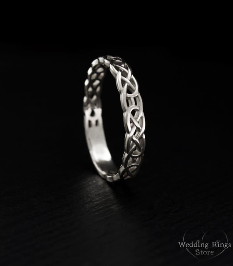 Celtic pattern wedding ring, Celtic silver engagement ring, Women celtic ring, Men celtic ring, Unique wedding band, Keltic wedding band image 2