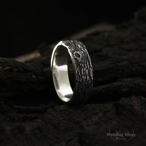 Tree bark wedding band, Rustic wedding ring, Family tree wedding ring, Nature silver ring, Large wedding band, Men's band, Women ring image 3