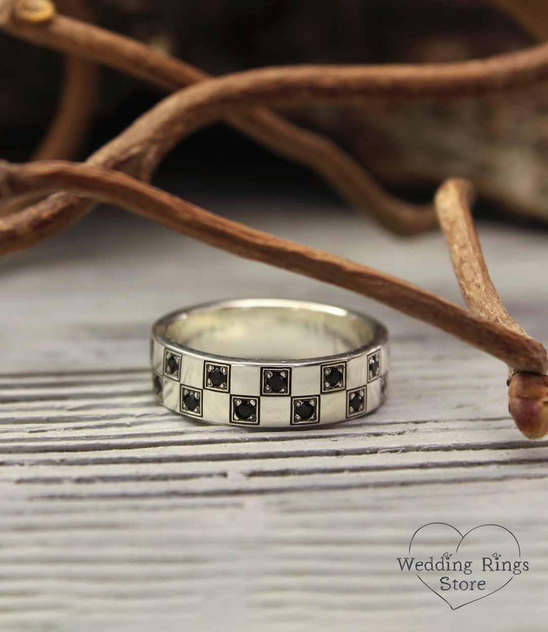 Silver Checker Ring Custom Multi Gemstone Minimalist Womens Art Deco ...