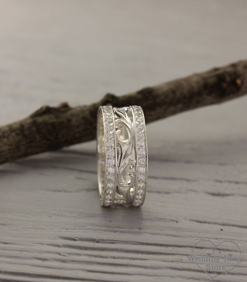Vintage style promise ring Nature silver band Leaves ring Etsy